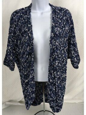 C est 1948 Open Front Cardigan Sweater Size M 2 Shades Blue White Short Sleeves